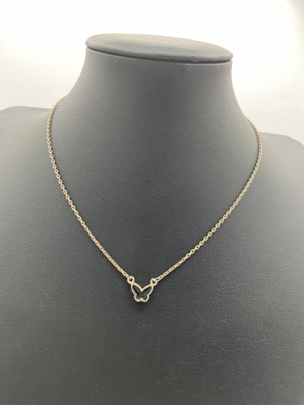 Dainty Gold Tone Black Butterfly Pendant Necklace Inlaid Enamel Charm Minimalist